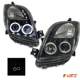 Black CCFL Angel Eyes Projector Head Lights for Toyota Yaris 2005 - 2008 Hatch - Mars Performance